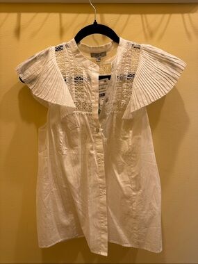 Rails White Eyelet Pleated Sleeve Button-Front Blouse